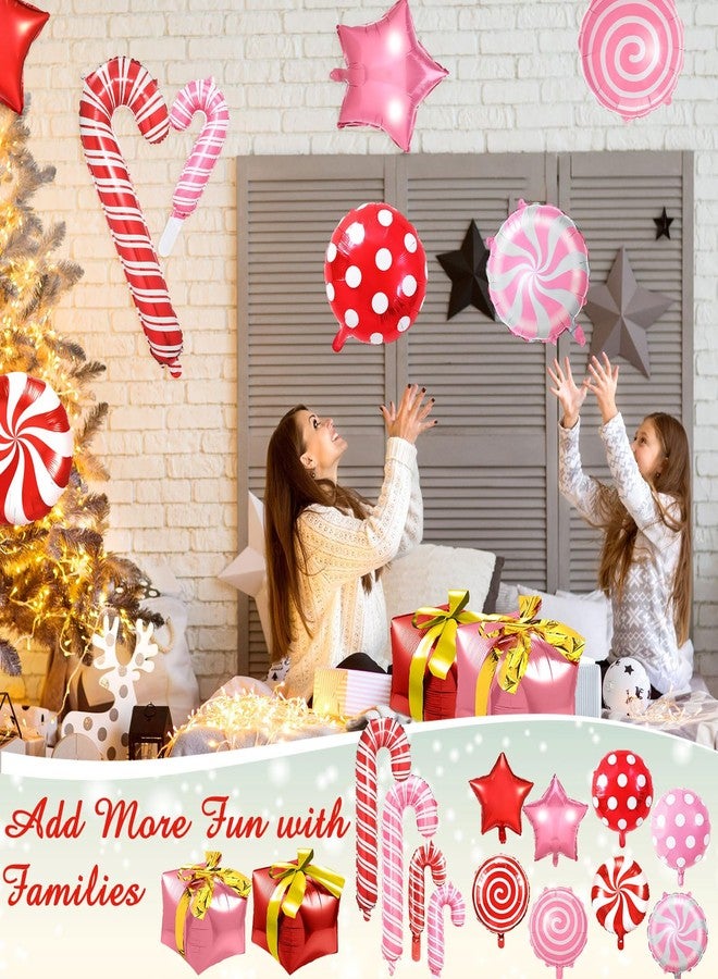 Realspring 62 Pcs Large Christmas Foil Balloons Set Red and Pink Candy Cane Windmill Lollipop Swirl Balloons for Candies Birthday Party Decoration - Image 4